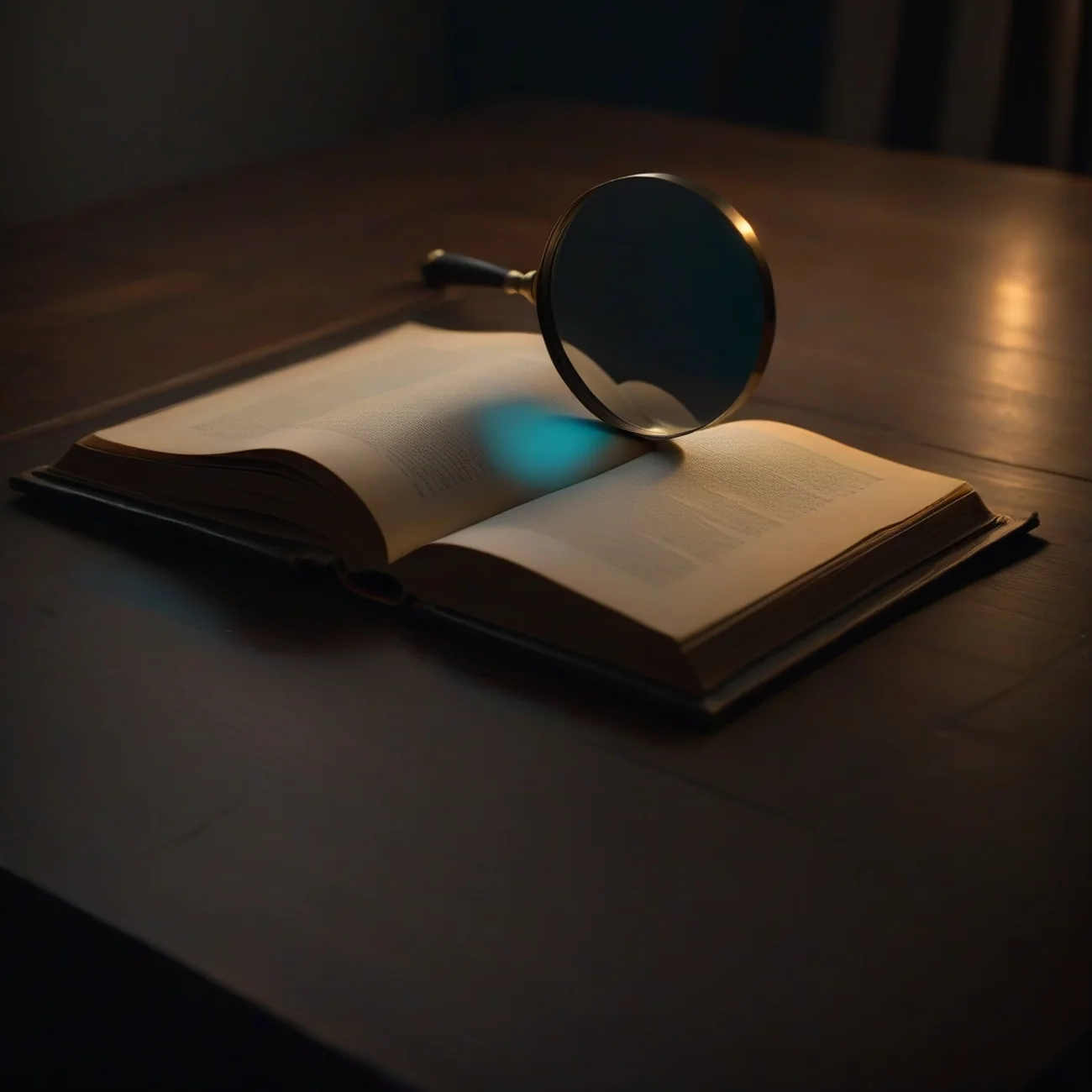 An open ledger ruled into columns, with a magnifying glass on the page